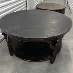 Distressed Rustic Large Round Wooden 2 Tier Coffee Table