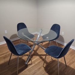 Glass Round Dining Table With 4 Upholstered Chairs 