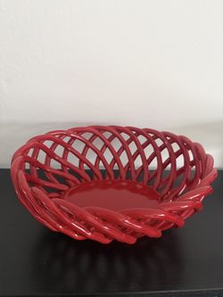 Vintage Red Ceramic Lattice Fruit Bowl - Four Corners Vintage