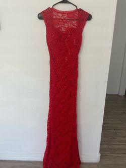Red Sequin Floral Lace Open Back Formal Maxi Gown - Size Small
