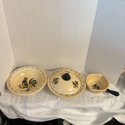 3 Pc Ceramic Rooster Cookware