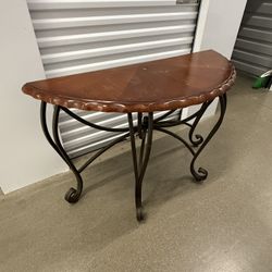 Solid Wood Table Top With Metal Base