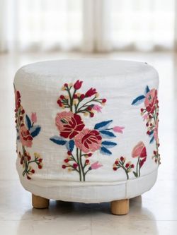 Floral Embroidered Ottomans /footstool/Poufs (Set of 2) – Good Condition!