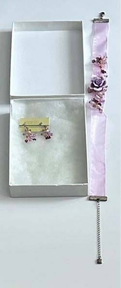 Brand New Plum Blossom (P.B) Lavender Purple Floral Choker & Earrings Set (With Box)
