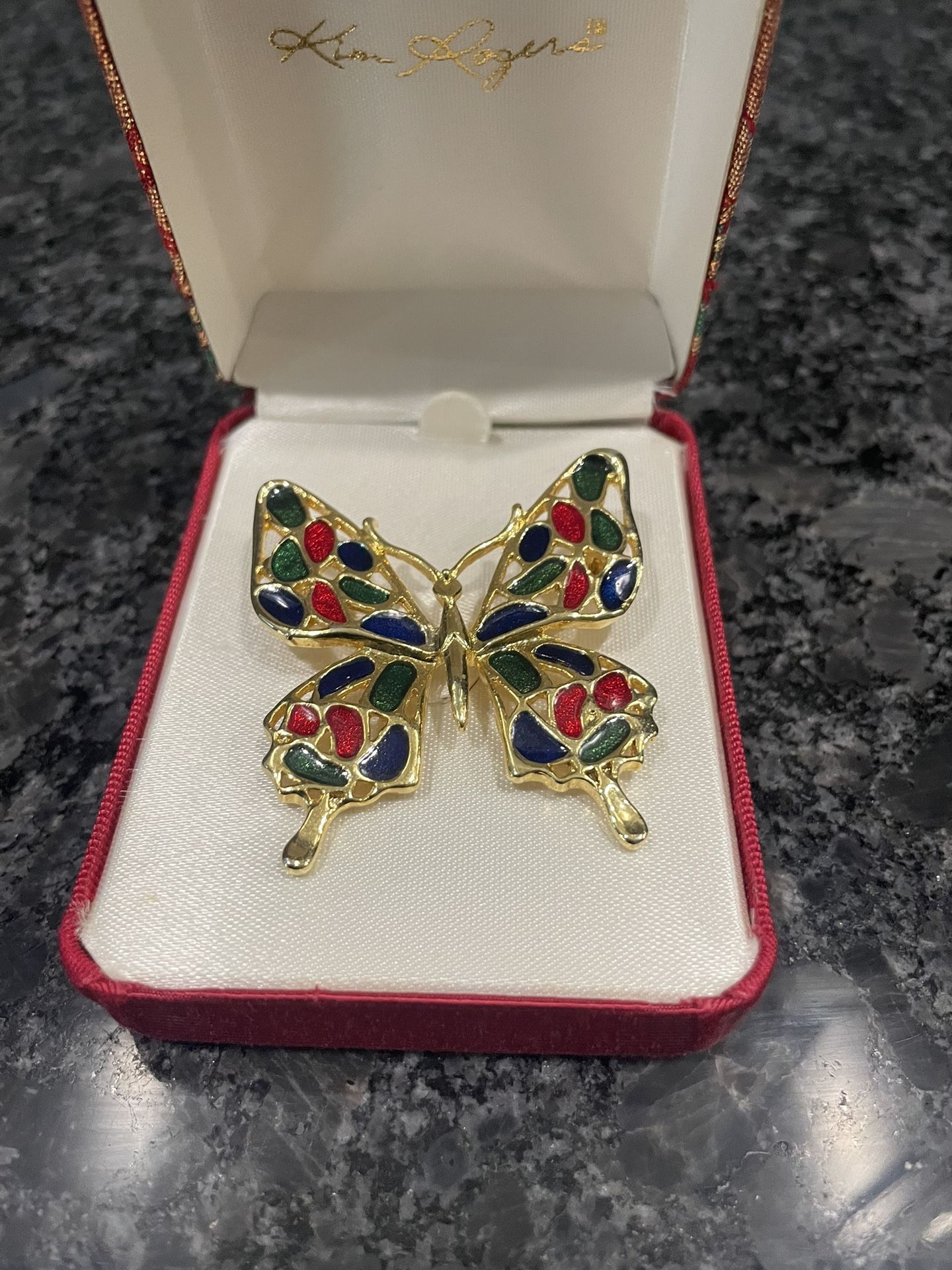 Vintage Kim Rogers Butterfly Brooch With Jewelry Box