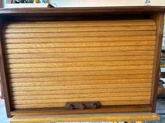 Wooden Bread Box with Roll-Top Lid