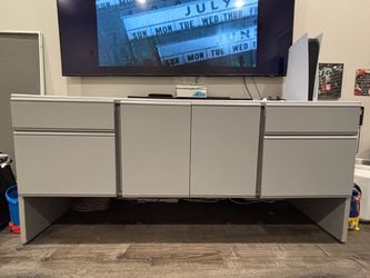 Light Gray TV Stand with Drawers and Cabinets