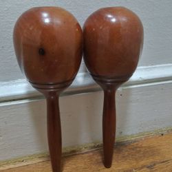 Pair Of Vintage Wooden Maracas