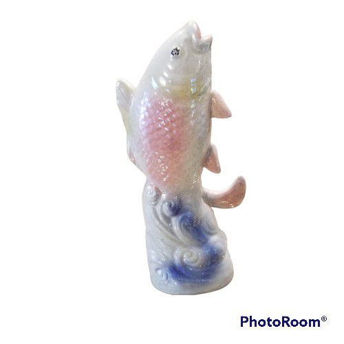 Vintage Iridescent Pearl Finish Porcelain Chinese Fish Figurine
