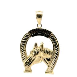 10k Yellow Gold Large Lucky Horseshoe Horse Pendant For Necklace GP3122662