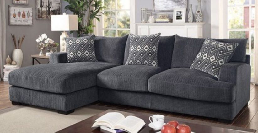 Brand New Grey Super Plush Chenille Sectional Sofa (Pillows Included)