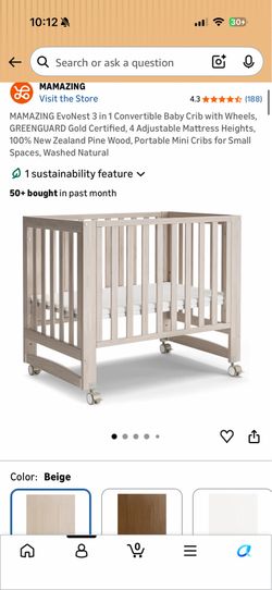 MAMAZING EvoNest 3 in 1 Convertible Baby Crib with Wheels Washed Natural