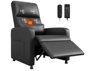 Power Recliner Chair with Massage and Heat, Adjustable Electric Recliner Ergonomic Overstuffed PU Leather Single Sofa, 2 Side Pockets and USB Port, Ho