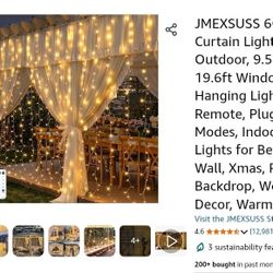 JMEXSUSS 600 LED Warm White Curtain Lights 19.6ft x 9.5ft