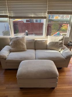 Beige Fabric Sofa with Ottoman