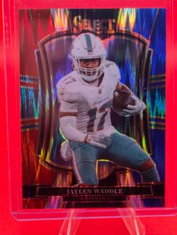 Jaylen Waddle 2025 Panini Select #182 Red and Blue Prizm Shock Miami Dolphins