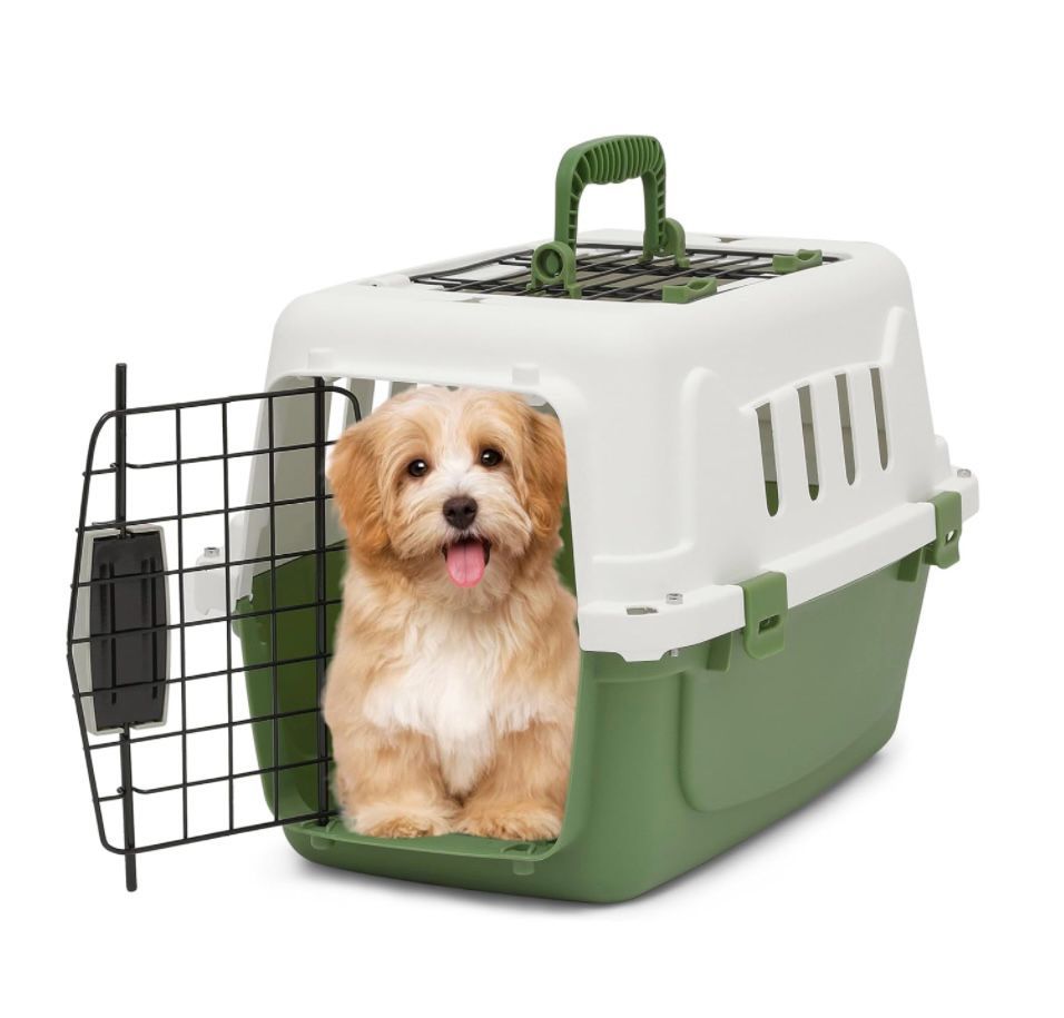 MoNiBloom 18-Inch 2-Door Top Loading Cat Carrier, Plastic Dog Crate Hard-Sided Dog Travel(X052)