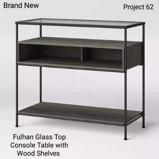 Brand New Fulhan Glass Top Console Table With Shelvs