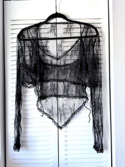 Black Sheer Lace Long Sleeve Bodysuit