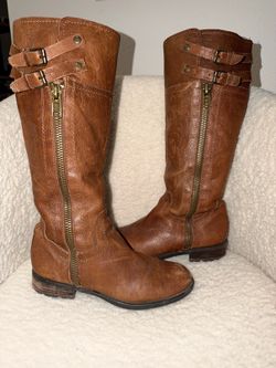 Franco Sarto Brown Leather Knee-High Boots with Buckles, Women's 7