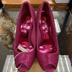 Hot Pink Crystal High Heels Shoes New 6-1/2