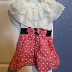 White /pink Dress Wth Polka Dots N Ribbons