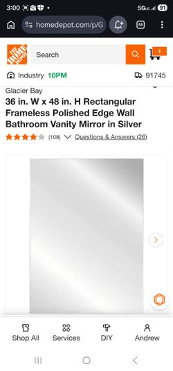 Glacier Bay frameless 36 X 48 Gym /bathroom vanity mirror