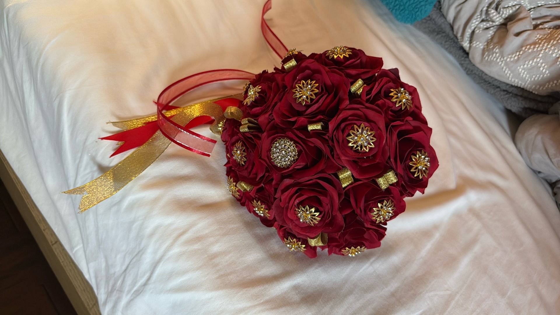 Red and Gold QUINCEAÑERA BOUQUET