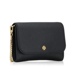 TORY BURCH EMERSON BLACK SAFFIANO LEATHER SHOULDER WALLET BAG