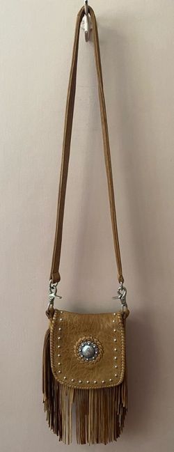 TRIBE AMERICA brown leather fringe crossbody bag