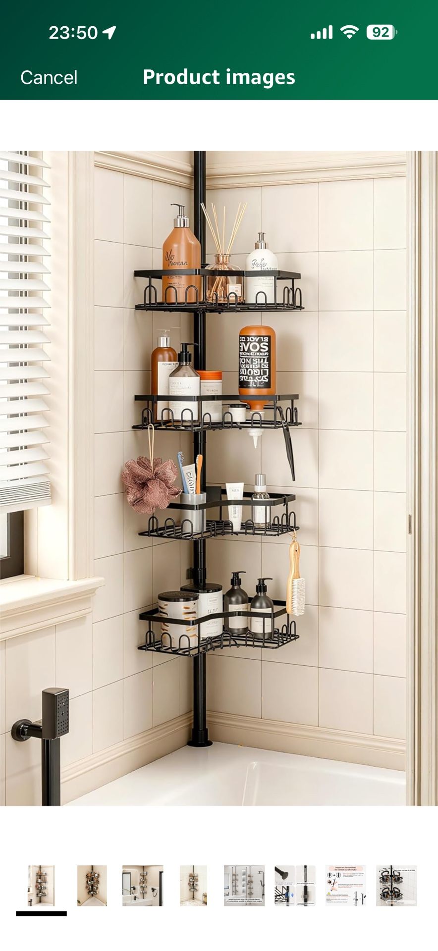 Corner Shower Caddy Tension Pole - 4-Tier Shower Corner Shelf for Bathtub Bathroom Shower Organizer - Adjustable 34in-120in, Space Saving Bathtub Acce