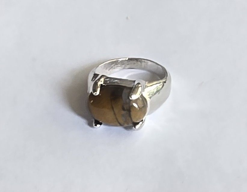 TIGEREYE PRONG SET POLISHED QUALITY  TITANIUM SILVER FOREVER NEW SIZE 5 RING