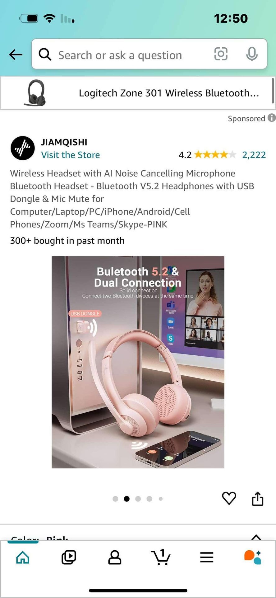 Wireless Headset with Al Noise Cancelling Microphone Bluetooth Headset - Bluetooth V5.2 Headphones with USB Dongle & Mic Mute for Computer/Laptop/PC/i