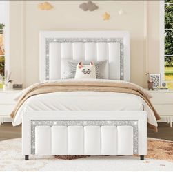 Twin Bed Frames with Upholstered Headboard for Kids, White
Fully Velvet Twin Bed Frame with Diamond Headboard, Wooden Slats & Metal Framework, Easy As