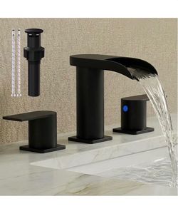 Matte Black Waterfall Widespread Bathroom Faucet