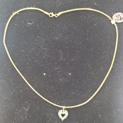14K Yellow Gold 9.8g Choker Necklace With Diamond Heart Charm 16"