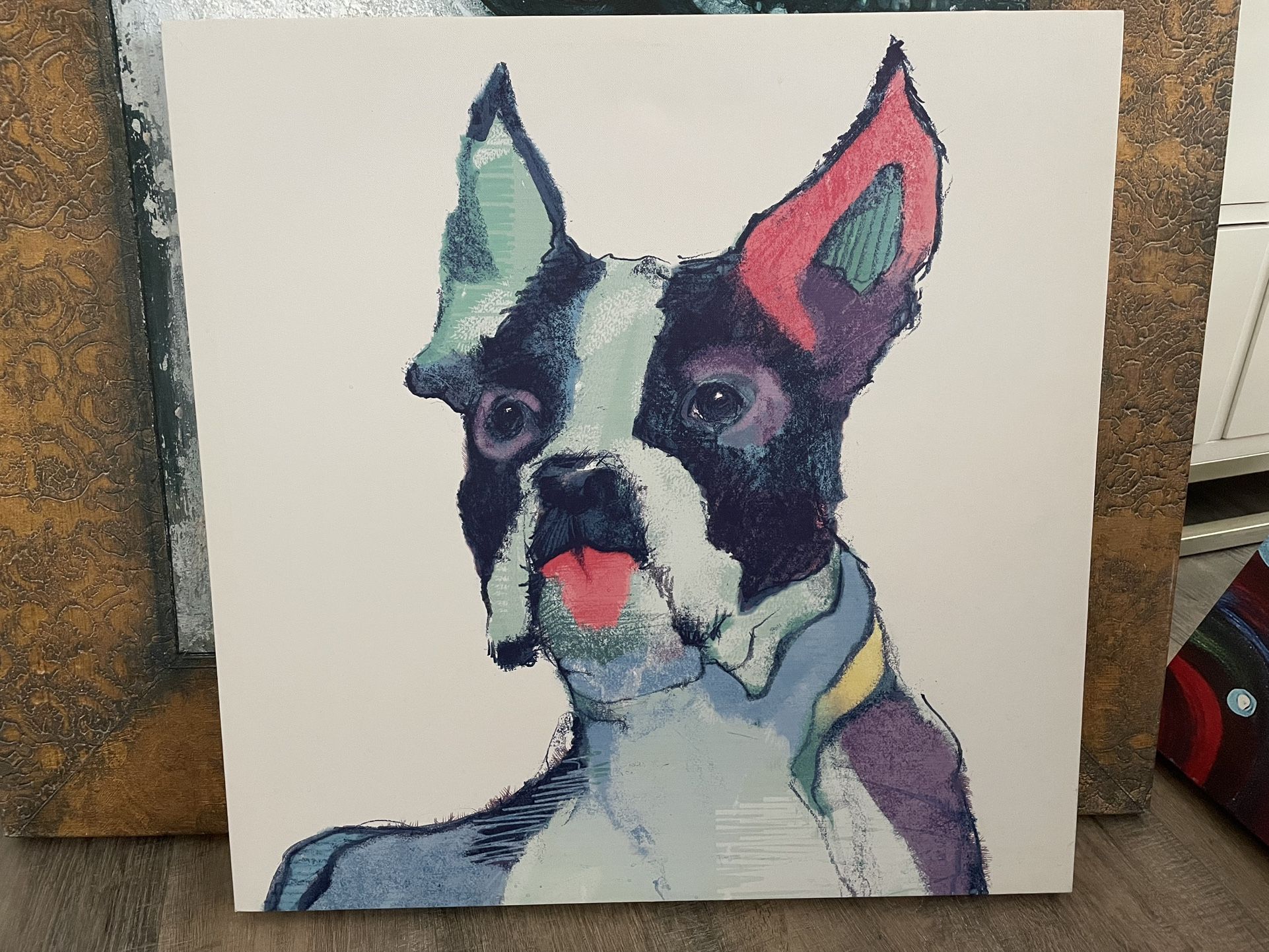 Cute colorful dog on canvas