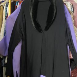 Cascading Black Cardigan With Faux Fur Collar