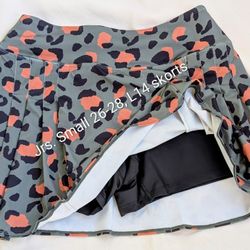 New Girls Rainbow Tree Skorts Small 26"-27", Long 14" Like Shorts + Skirt.  85% Polyester, 15% Spandex. East or westside