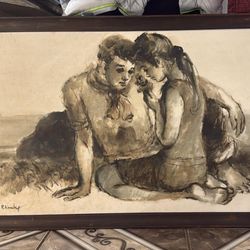 Original painting of a couple sitting on the beach. 39x27