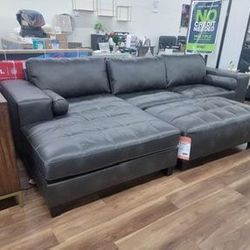 New Dark Gray Bonded Leather Sectional Sofa Couch Ashley Brand *Ottoman Sold Separately*