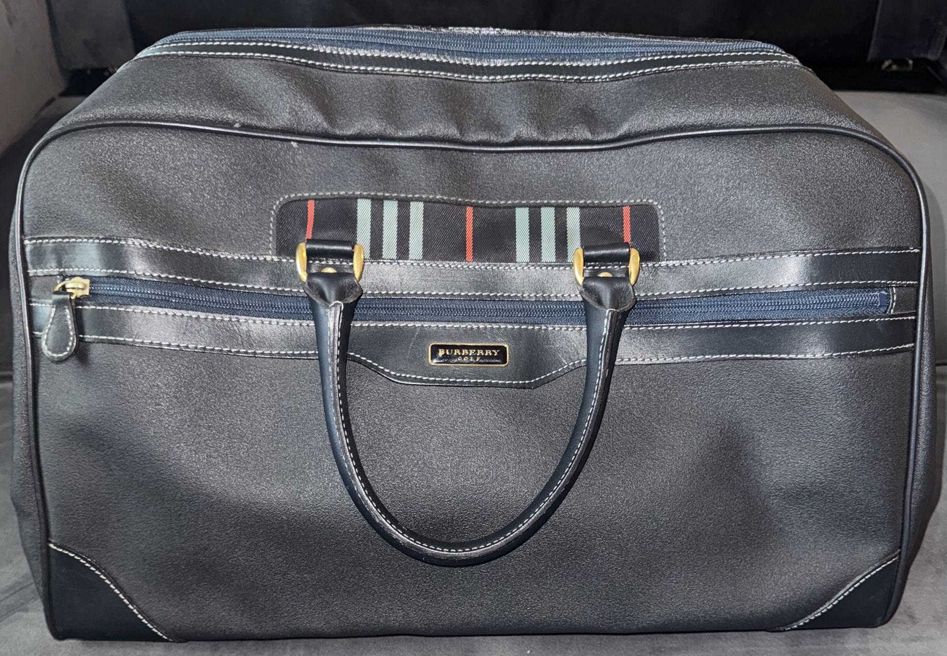 Burberry Golf Navy Check Travel Duffel Bag