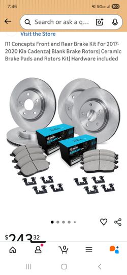 R1 Concepts Front and Rear Brake Kit For 2017-2020 Kia Cadenza| Blank Brake Rotors| Ceramic Brake Pads and Rotors Kit| Hardware included