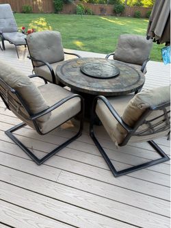 Propane fire pit and chairs