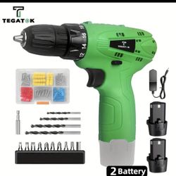 Tegatok Cordless Drill Set, 12V Drill with Battery and Charger, Variable Speed, 18+1 Torque Power Drill, 3/8'' Keyless Chuck, Compact and Lightweight 