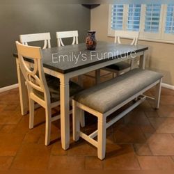 Beautiful No Tax 6-Pc White & Gray Dining Set Brand New 