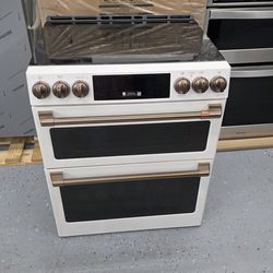 New ge cafe matte white double oven electric range