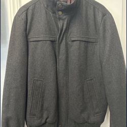 London Fog Bomber Style Jacket Men Medium Sport Coat Wool Blend Winter Warm Gray