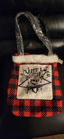 Disney Nightmare Before Christmas Jack FRIGHTFULLY FESTIVE Plaid Zip Tote Bag
