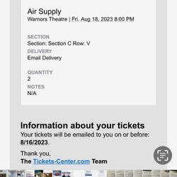 Air Supply Concert Tickets Tonight Warner Theater